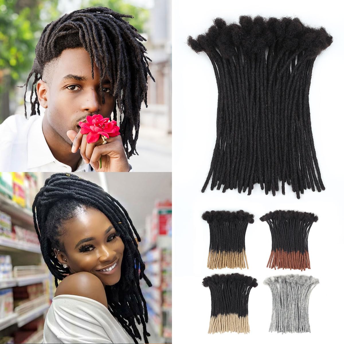 Vecago front packaging showing 50 10-inch locs and hook, easy styling