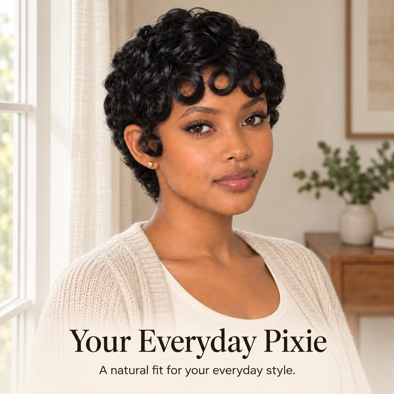 Vectronn side profile of pixie wig highlighting realistic silhouette and low maintenance