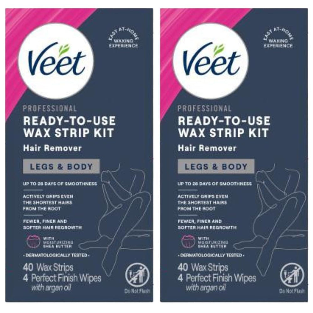 Veet front packaging showing legs and body strips for easy at-home use