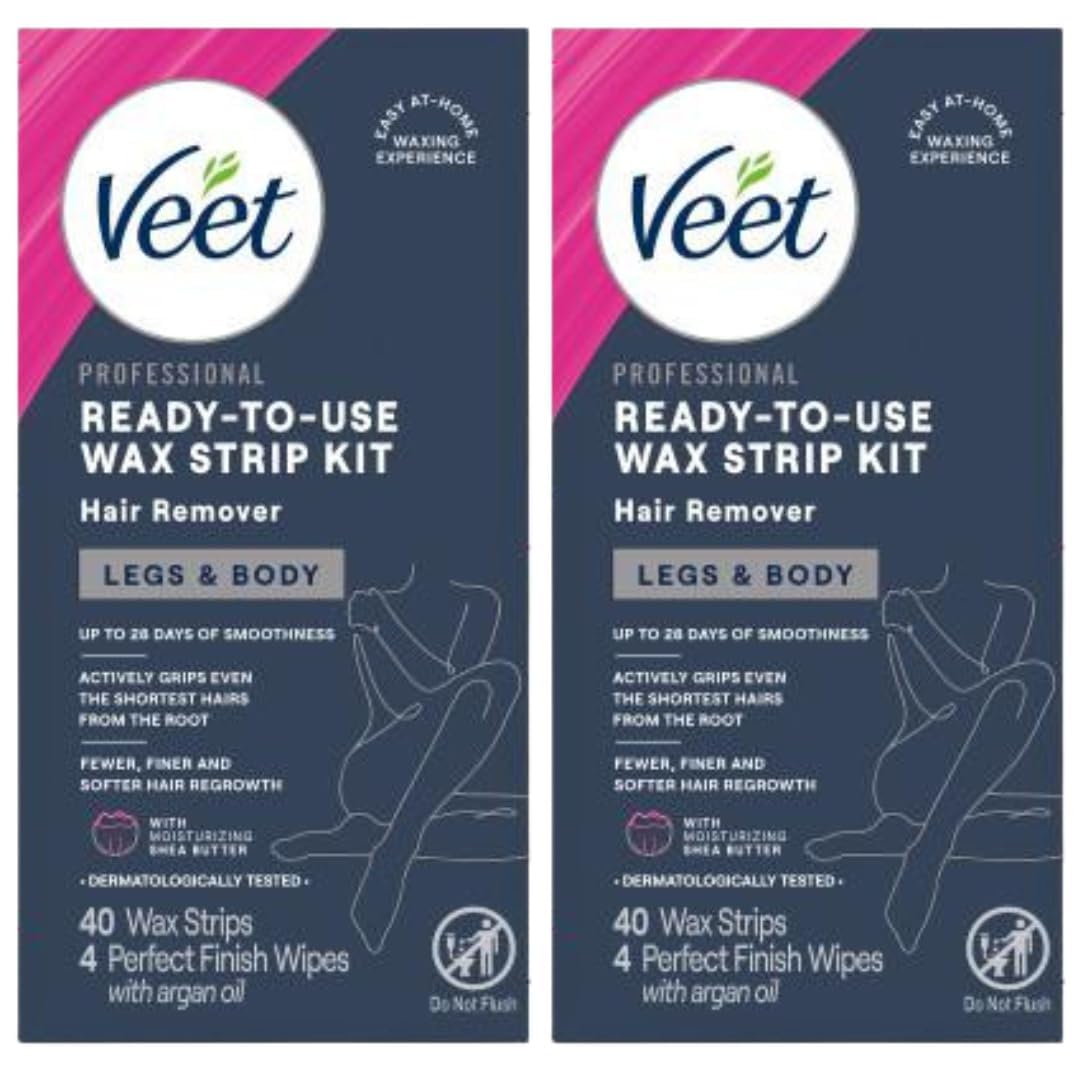 Veet front packaging showing legs and body strips for easy at-home use