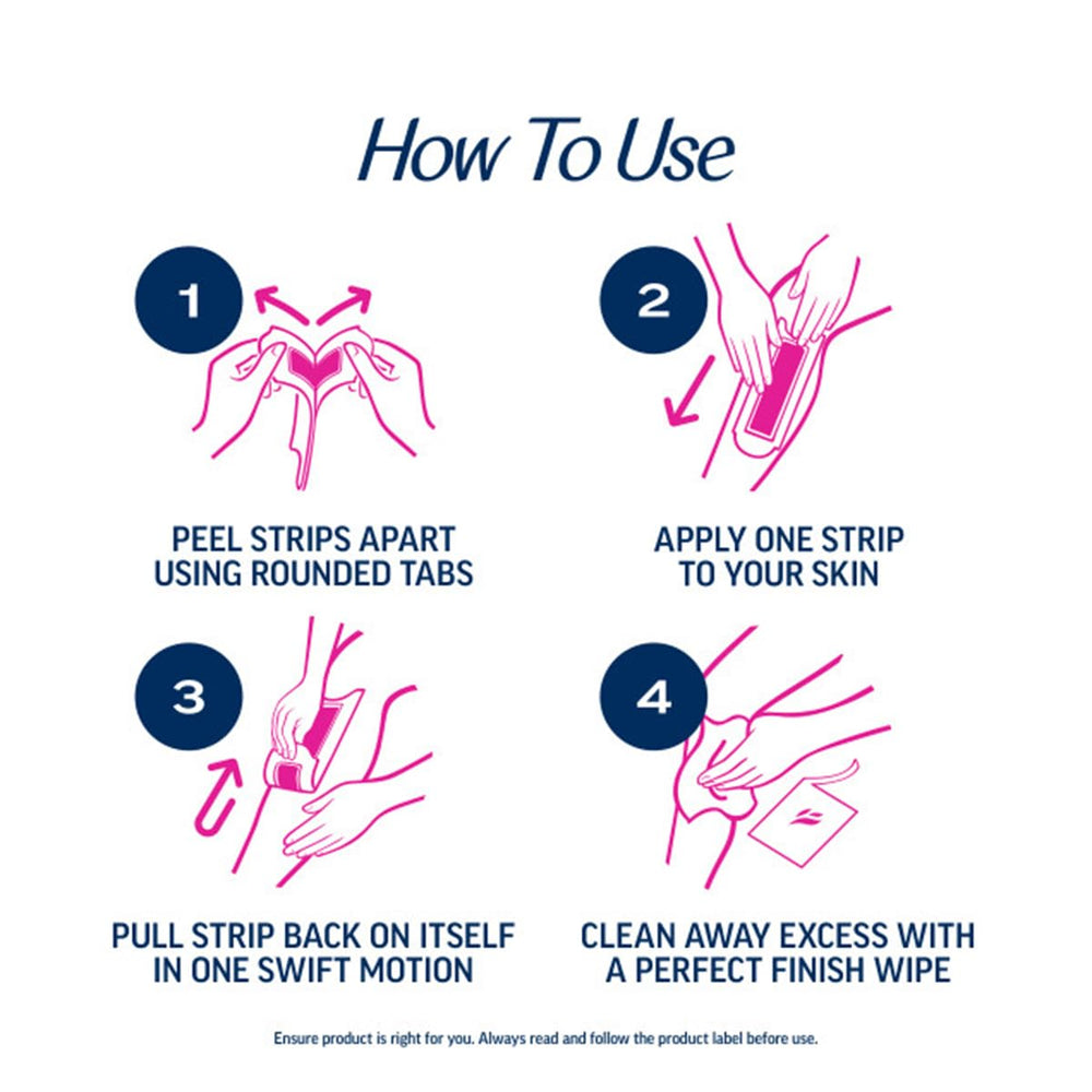 Veet strips next to hand showing scale and coverage benefit