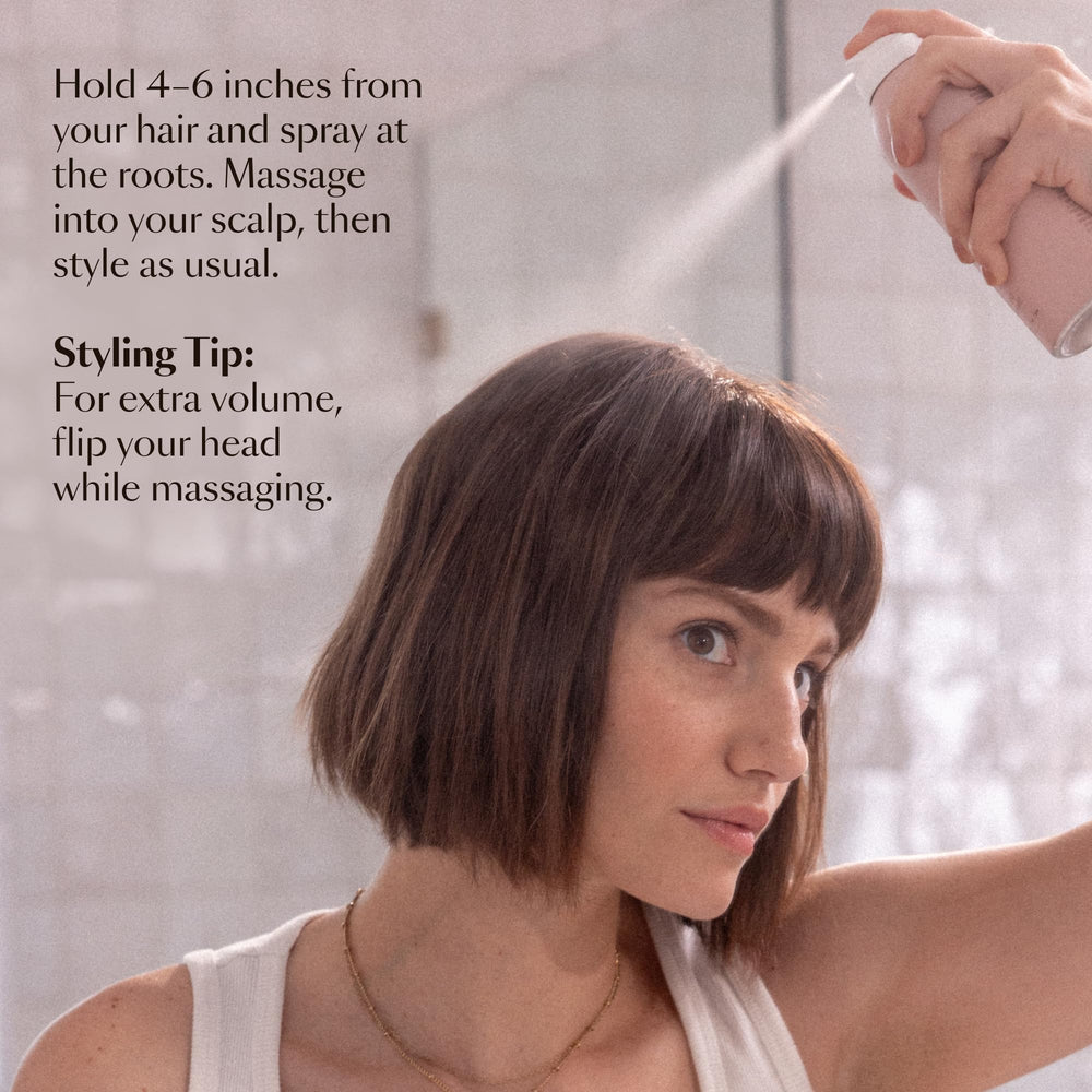 VEGAMOUR can inside a travel pouch on a vanity showing lifestyle use benefit on-the-go freshness