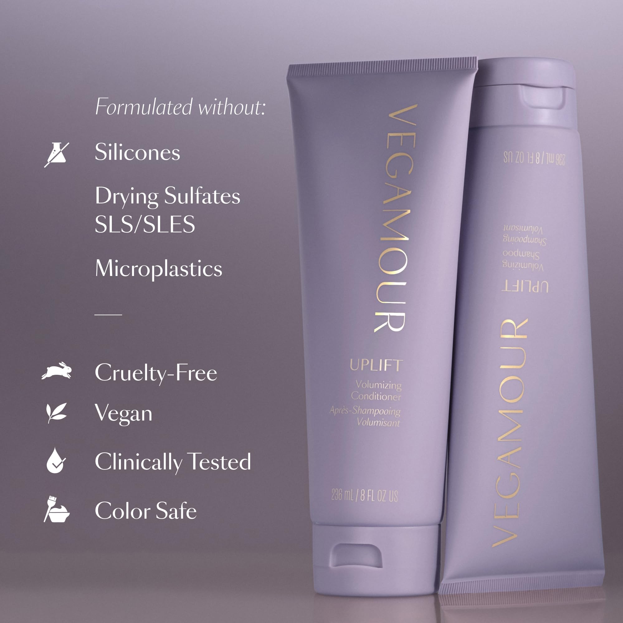 VEGAMOUR on bath shelf lifestyle scene showing daily routine benefit