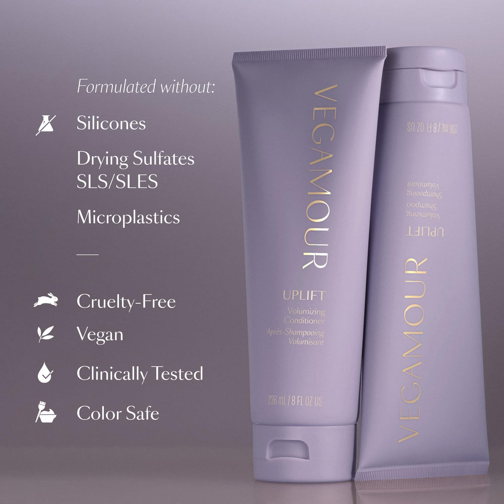 VEGAMOUR on bath shelf lifestyle scene showing daily routine benefit