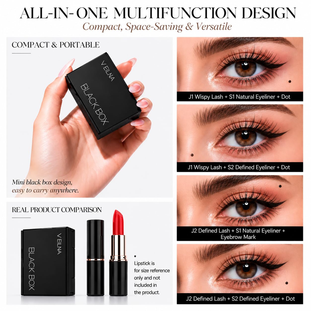 VEILNA stamped wing on eyelid showing precise symmetry benefit