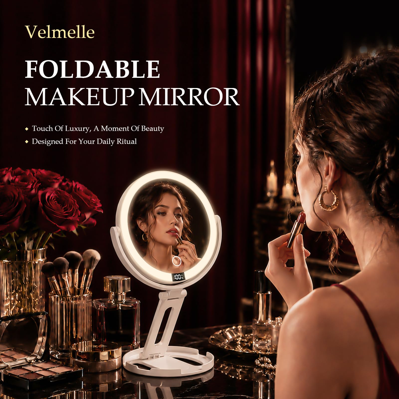 Velmelle 30x magnifying side close-up for precise makeup benefit