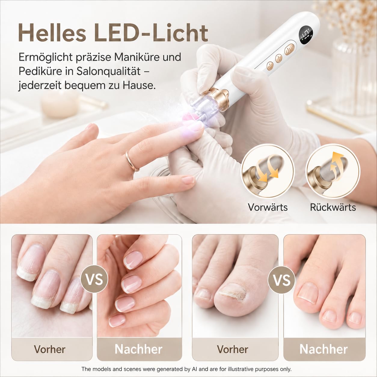 Velnail LED light close showing improved visibility for detail work