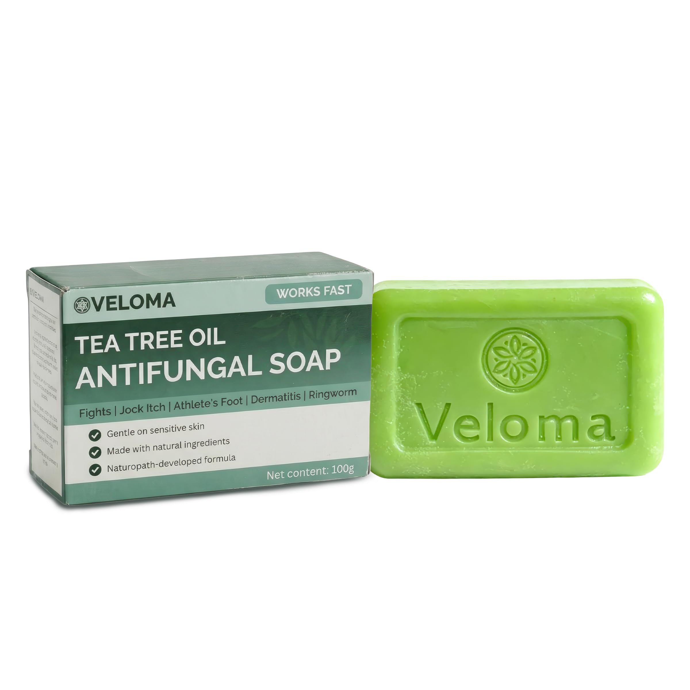 Veloma soap bar front packaging showing brand and bar benefit