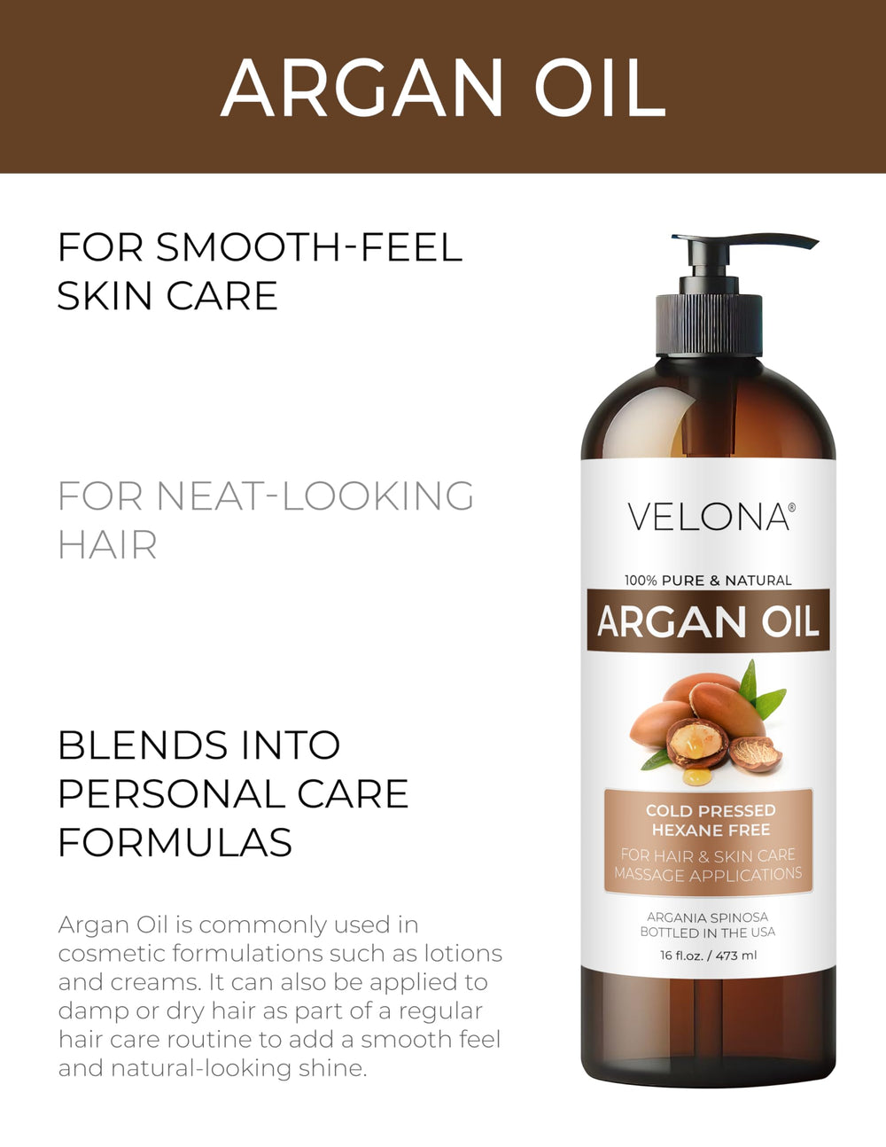 velona argan oil pump detail highlighting easy, measured application and low waste