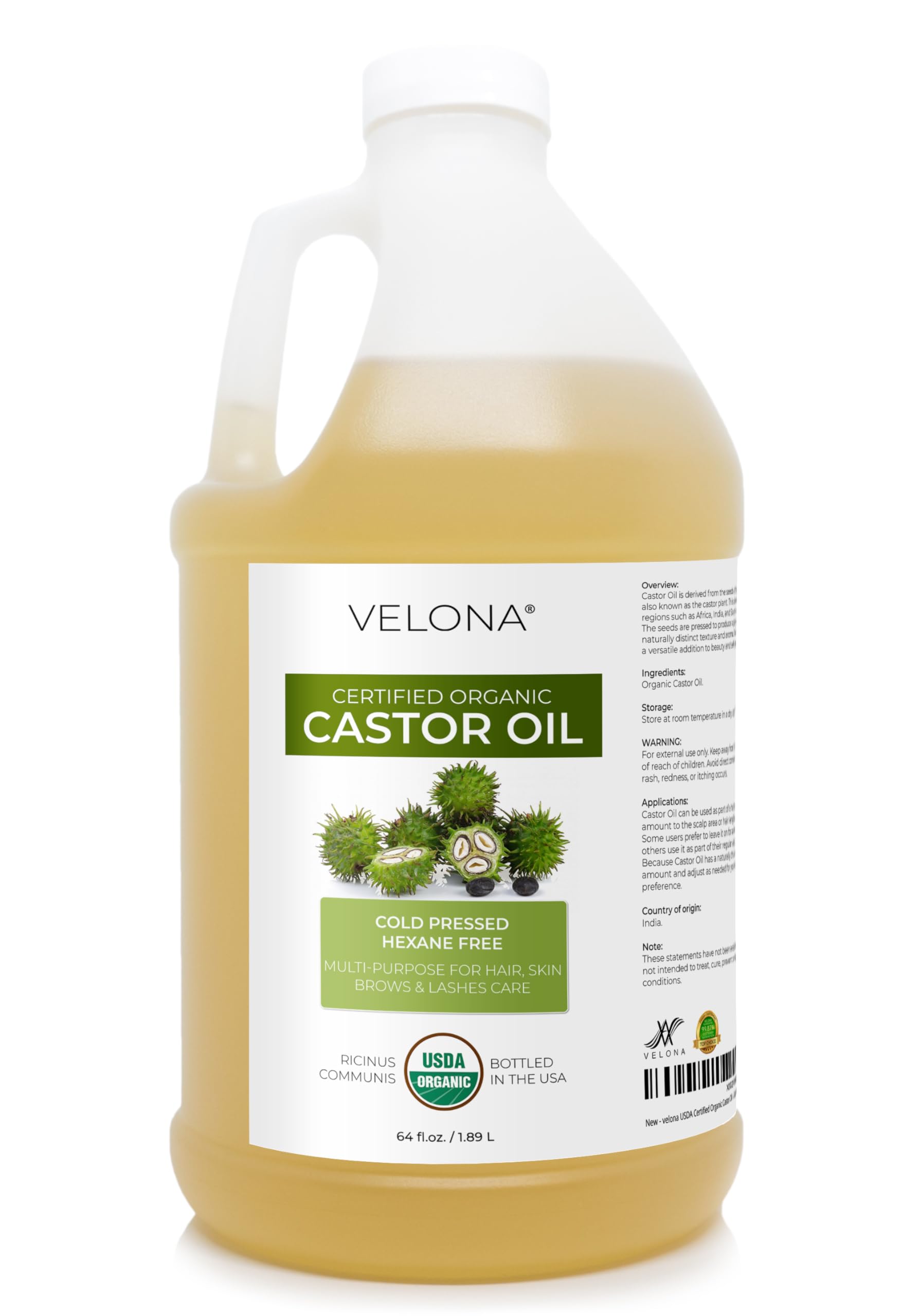 velona front bottle 64 oz showing label and organic certification benefits
