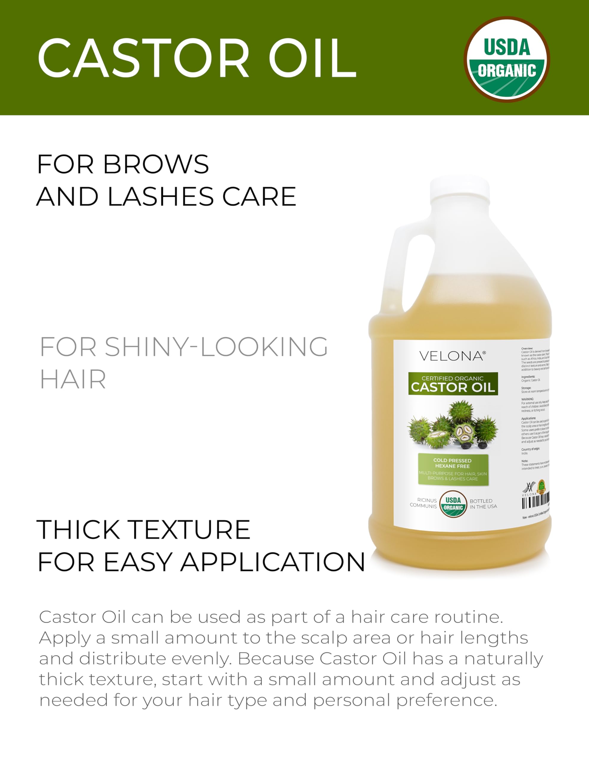 velona castor oil pouring from bottle highlighting pure cold-pressed benefit