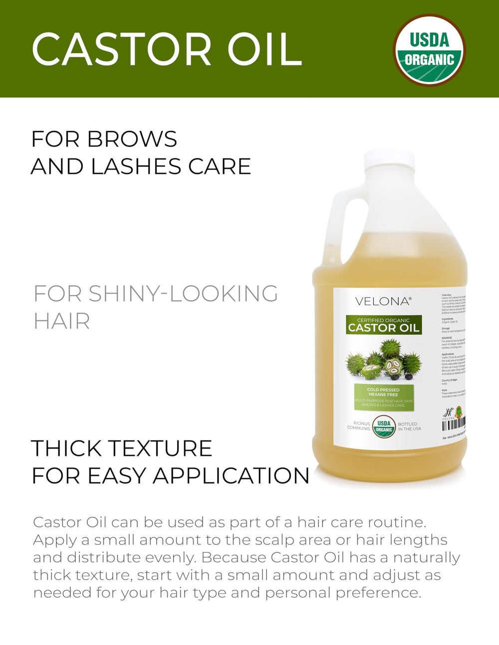 velona castor oil pouring from bottle highlighting pure cold-pressed benefit