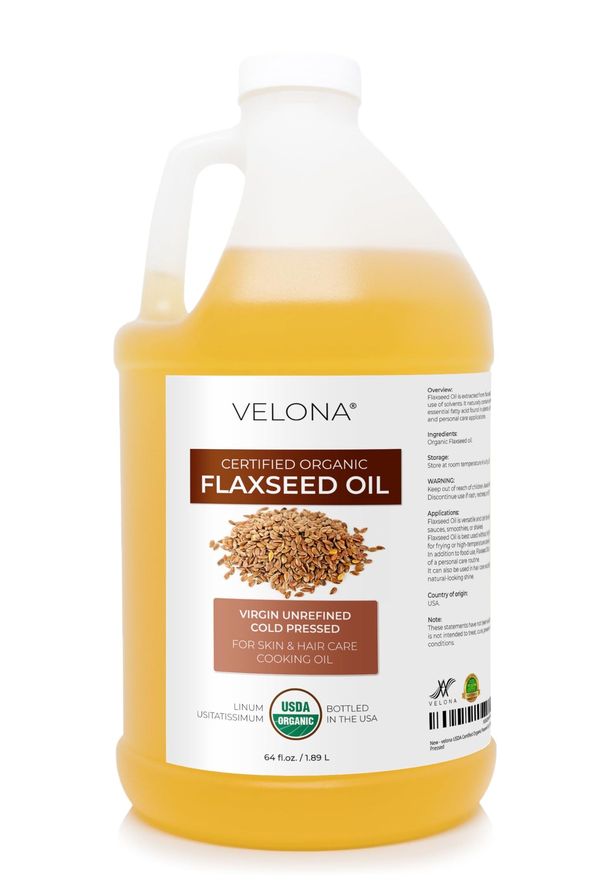 velona front packaging showing 64 fl oz bottle and USDA organic seal for reassurance