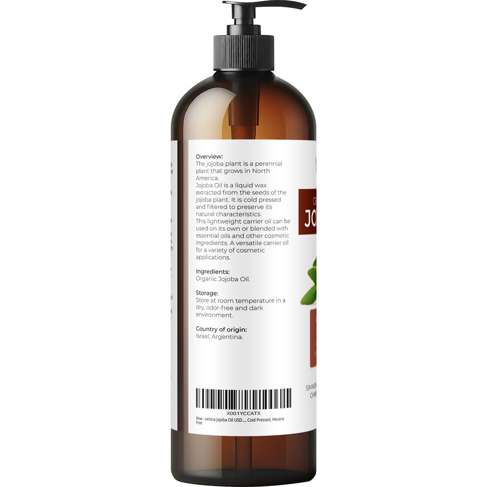 velona jojoba oil label with USDA Organic badge confirming certified purity