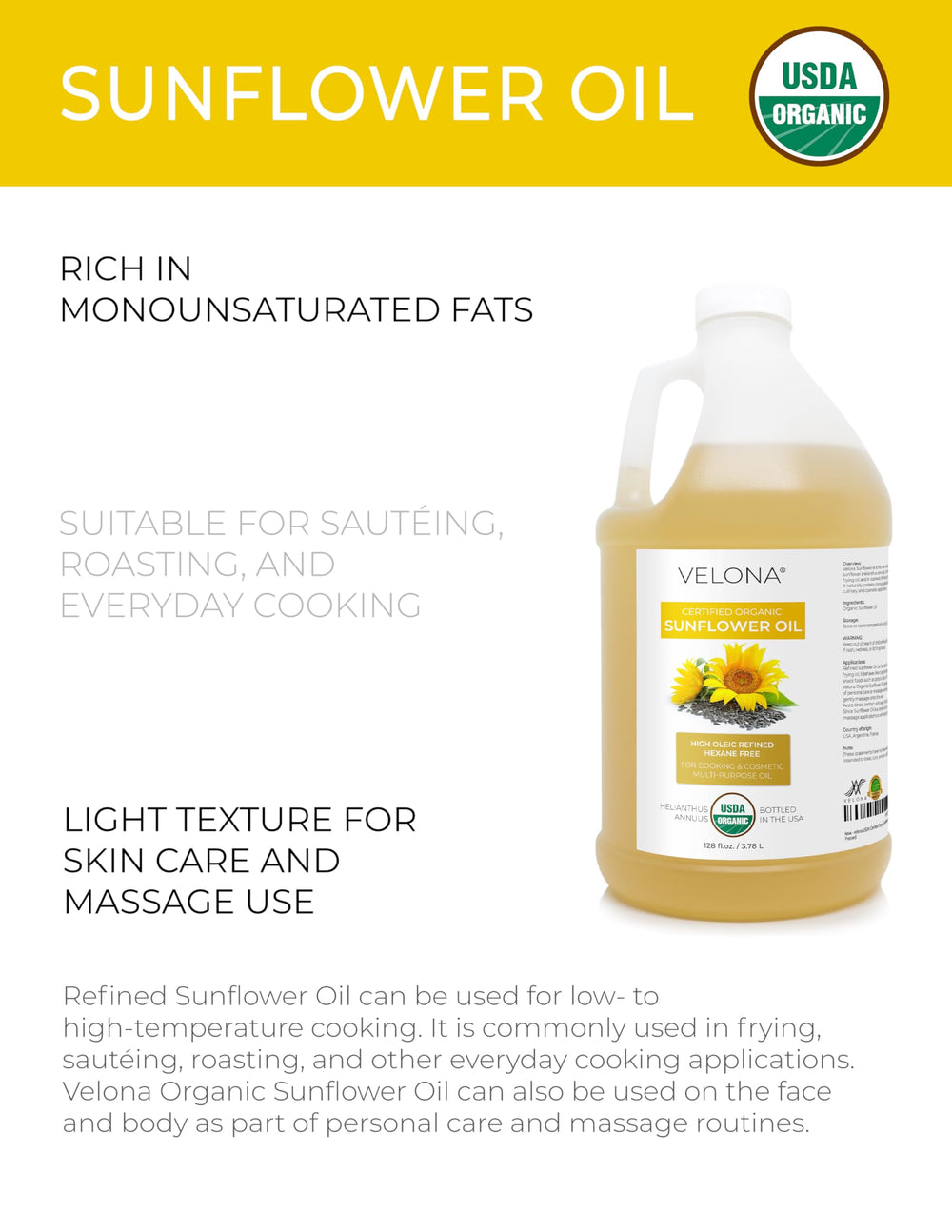 velona pouring oil close-up highlighting smooth texture and easy use