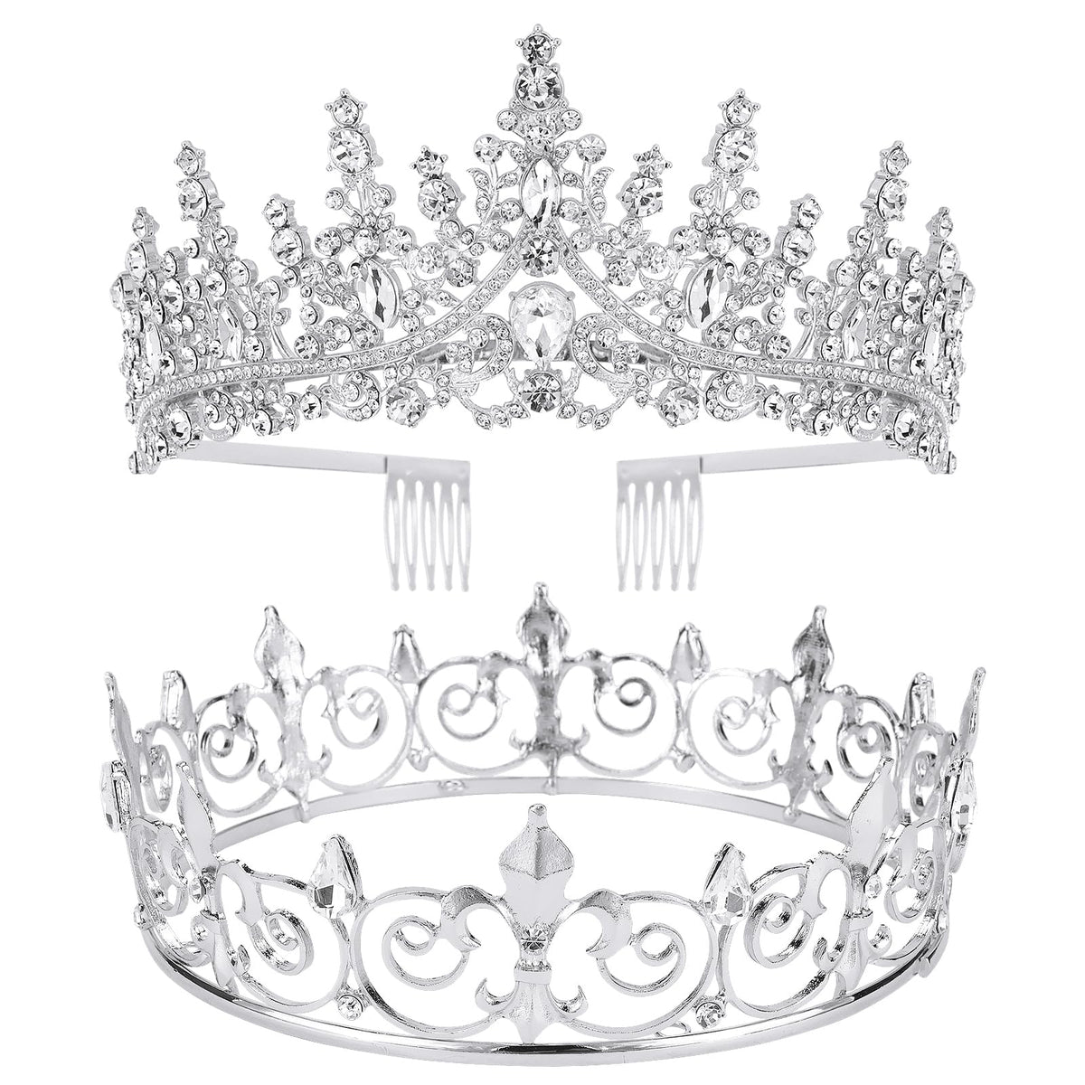 VELSCRUN front view of king and queen crowns, elegant party-ready look