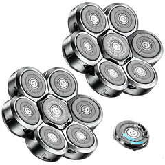 Velurie front packaging showing two silver 7-head cartridges for quick replacement and value