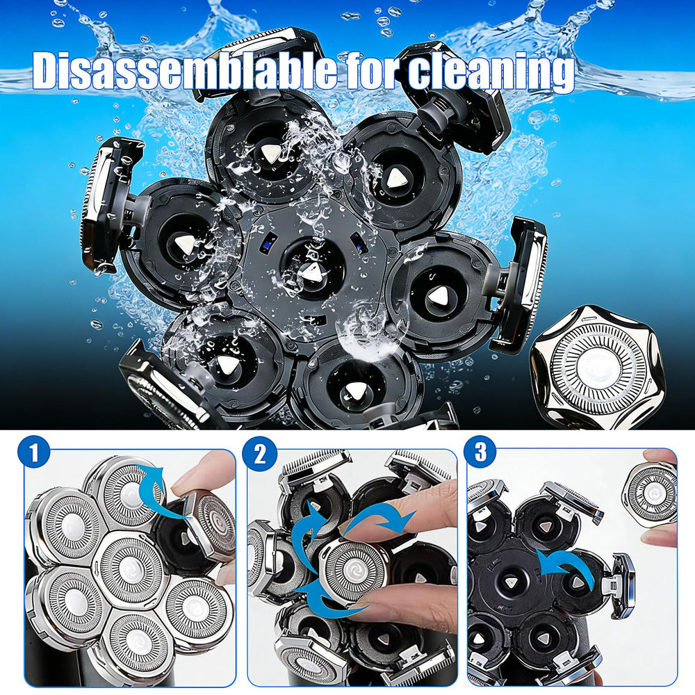 Velurie detachable heads rinsed under water for easy cleaning and wet shaving convenience