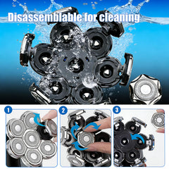 Velurie detachable heads rinsed under water for easy cleaning and wet shaving convenience