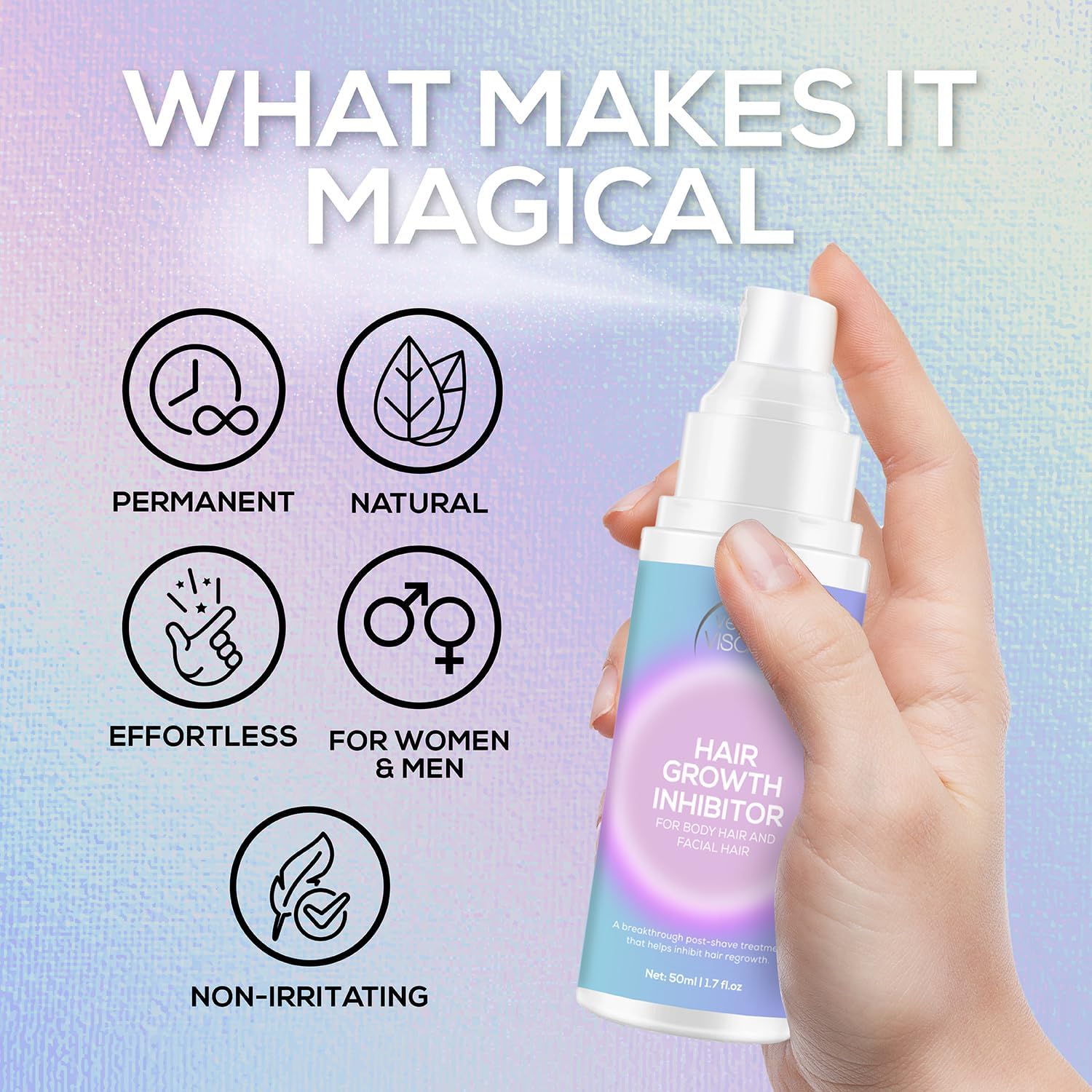 VENUS VISAGE 50ml held in hand demonstrating travel-friendly size advantage