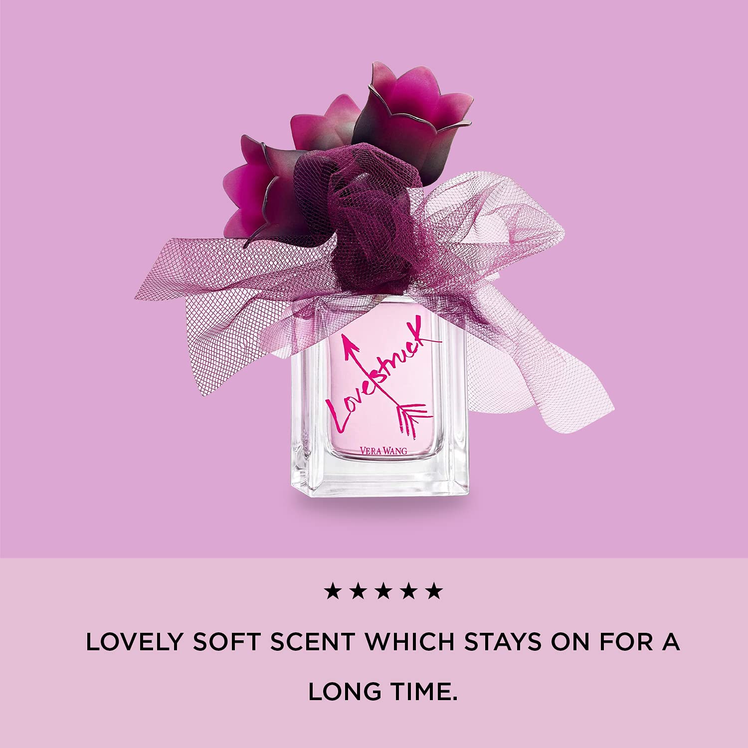 Vera Wang Love Struck label closeup emphasizing brand and fragrance clarity