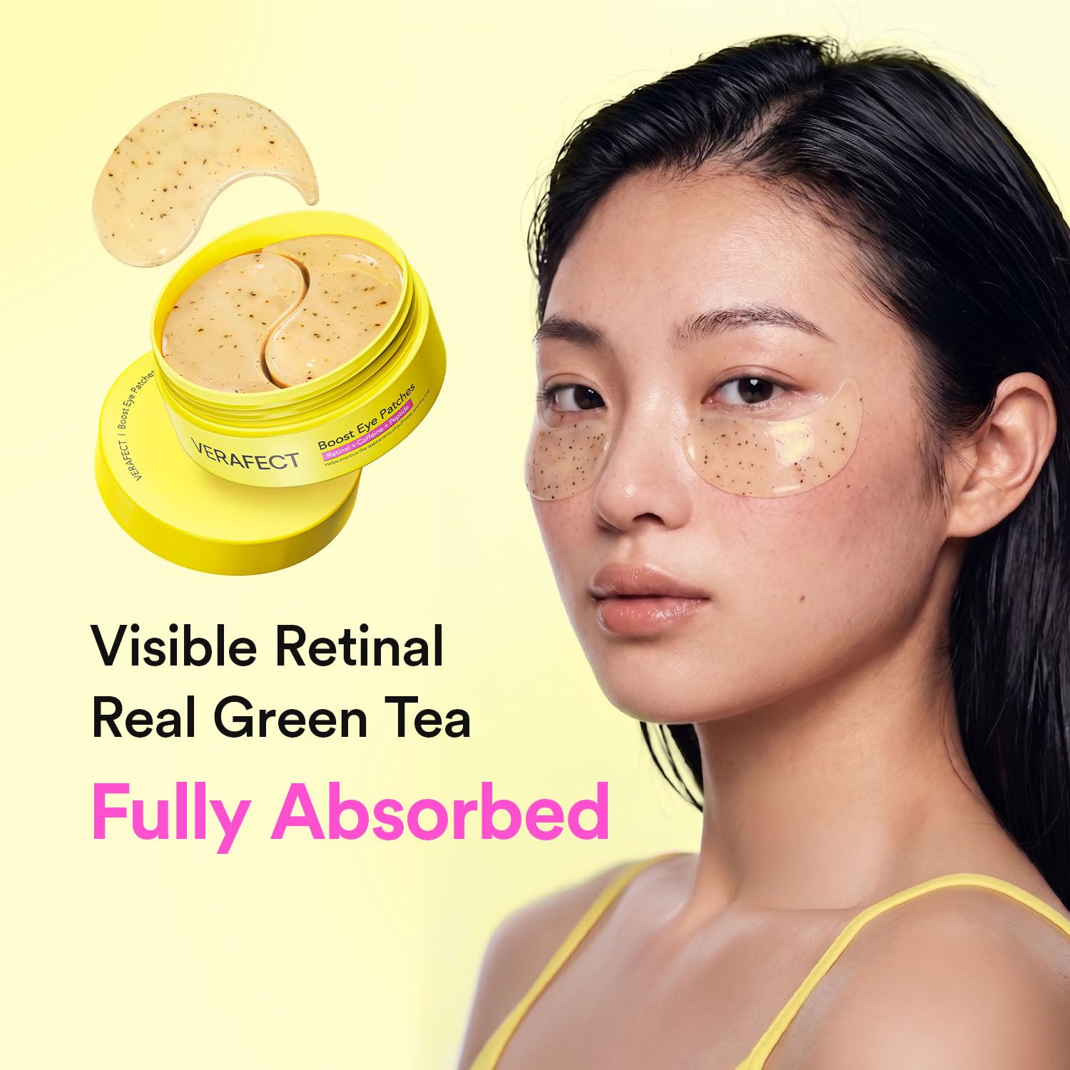 VERAFECT patch applied under-eye demonstrating immediate cooling effect