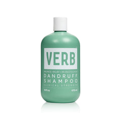 VERB front packaging of 16 oz dandruff shampoo showing bottle and branding benefits