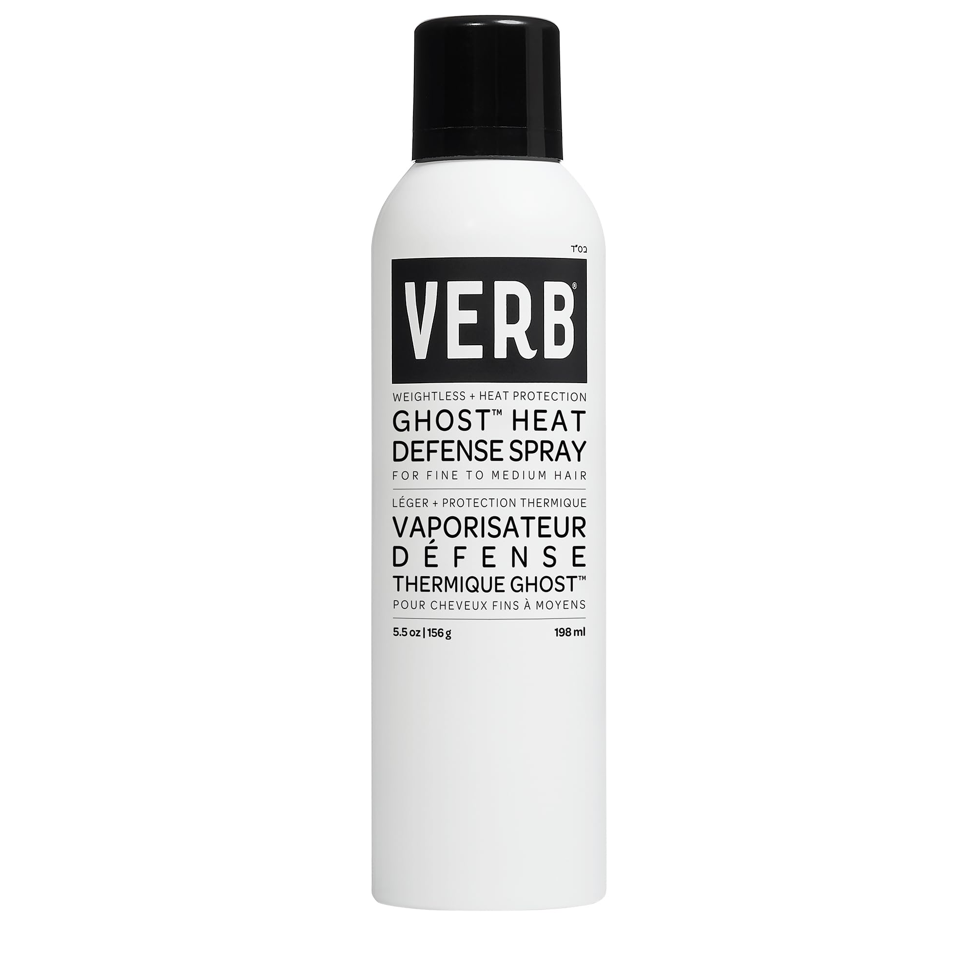 VERB front bottle of Ghost Heat Defense Spray showing label and size benefit lightweight protection