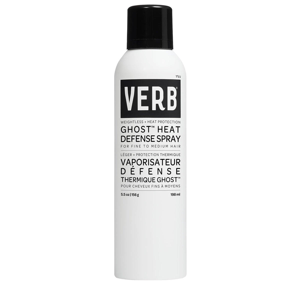 VERB front bottle of Ghost Heat Defense Spray showing label and size benefit lightweight protection