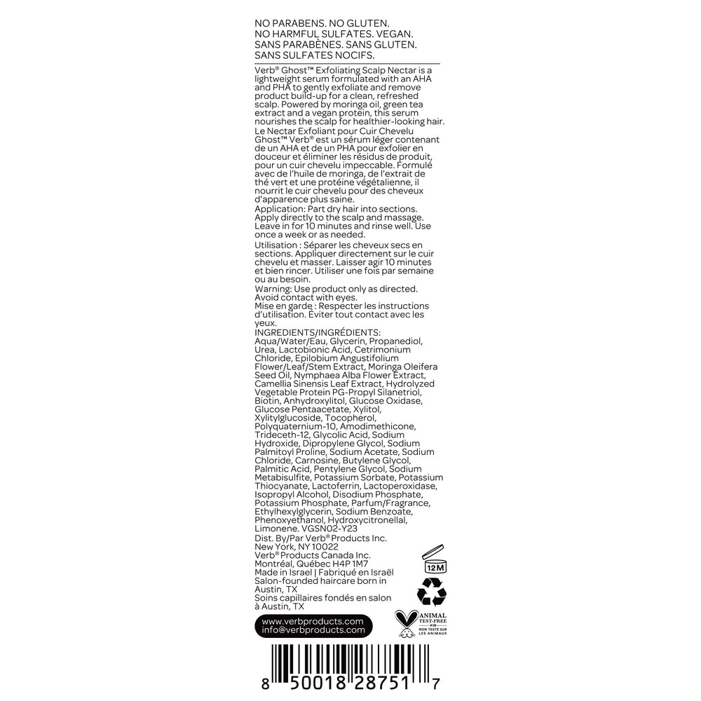 VERB Ghost ingredients label closeup featuring moringa oil and green tea benefits