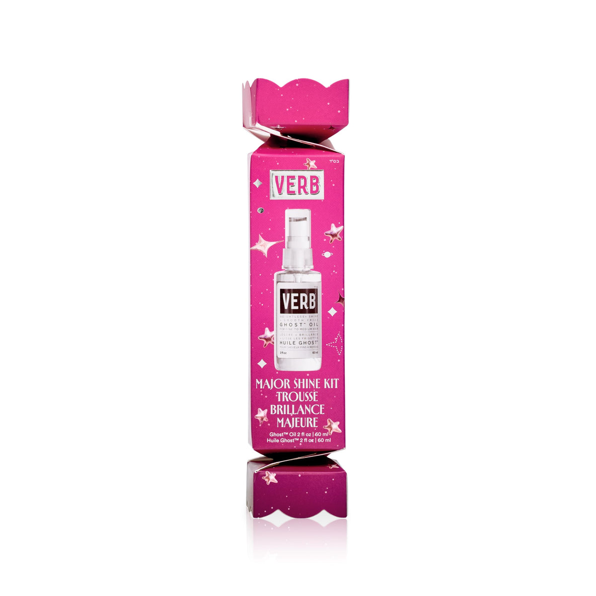 VERB front packaging ornament display shows gift-ready shine benefit