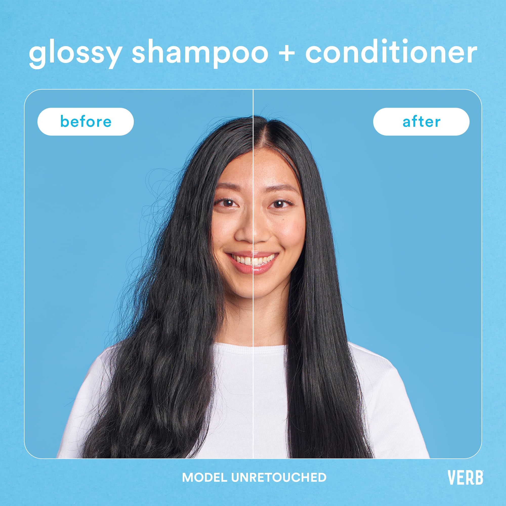 VERB Glossy Shampoo and Conditioner duo illustrating enhanced performance