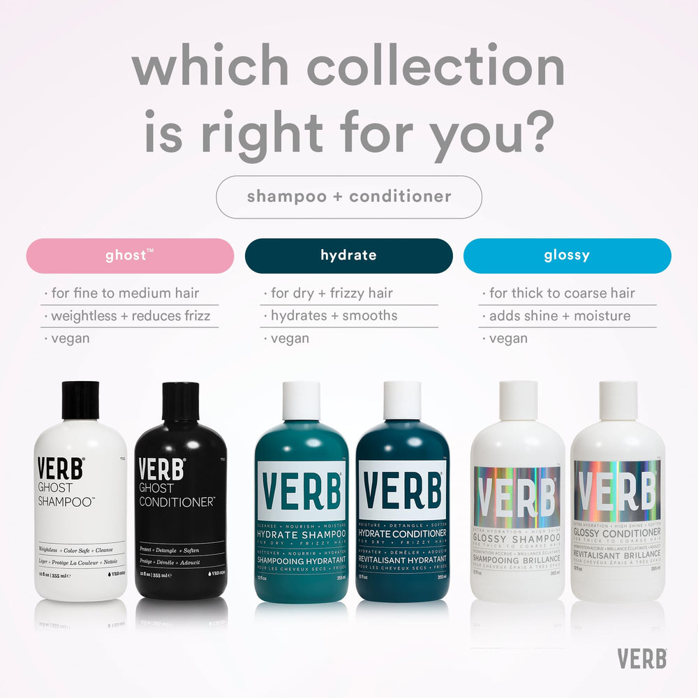VERB before and after hair photos showing reduced frizz