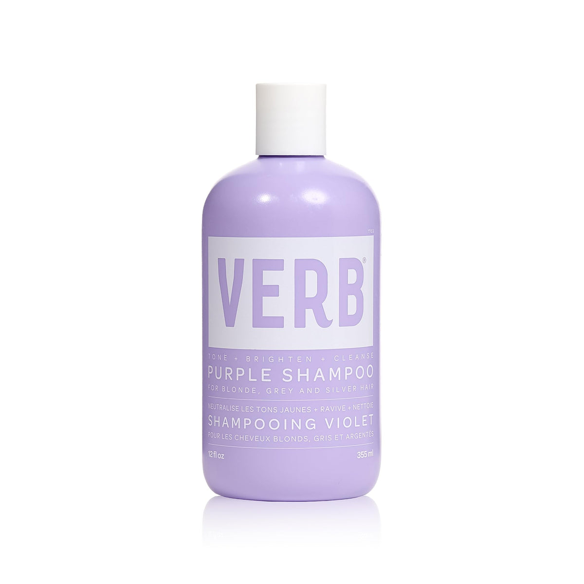 VERB bottle front view showing purple shampoo and clear branding for tone correction