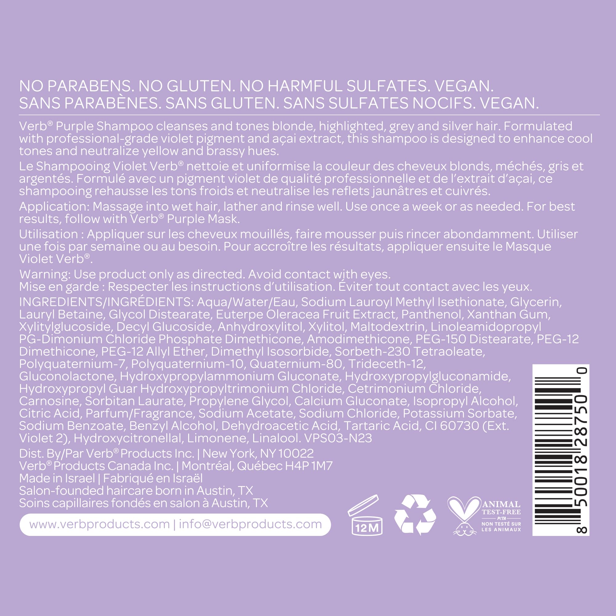 retail shelf display of VERB purple shampoo showcasing professional quality at affordable price