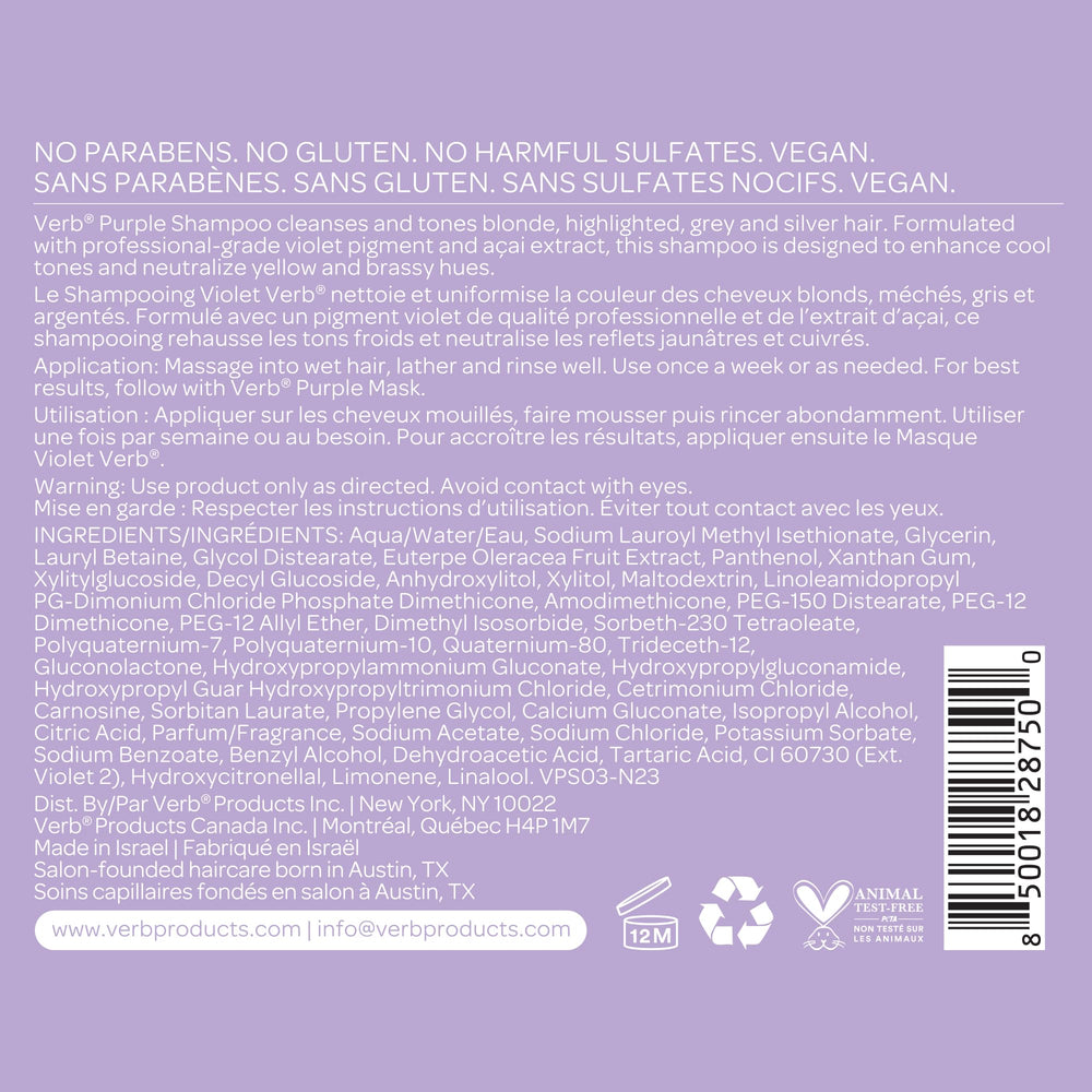 retail shelf display of VERB purple shampoo showcasing professional quality at affordable price