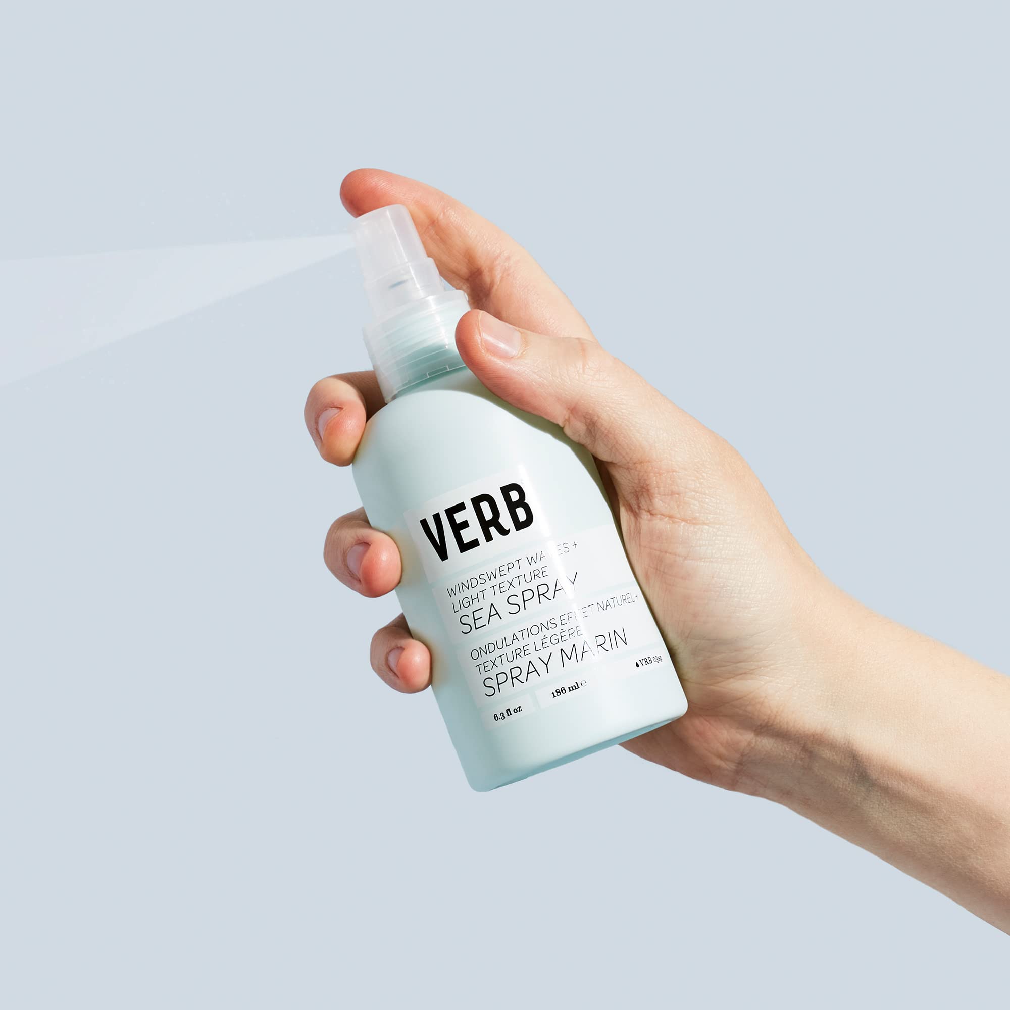 VERB spray nozzle dispensing fine mist to create instant texture and volume