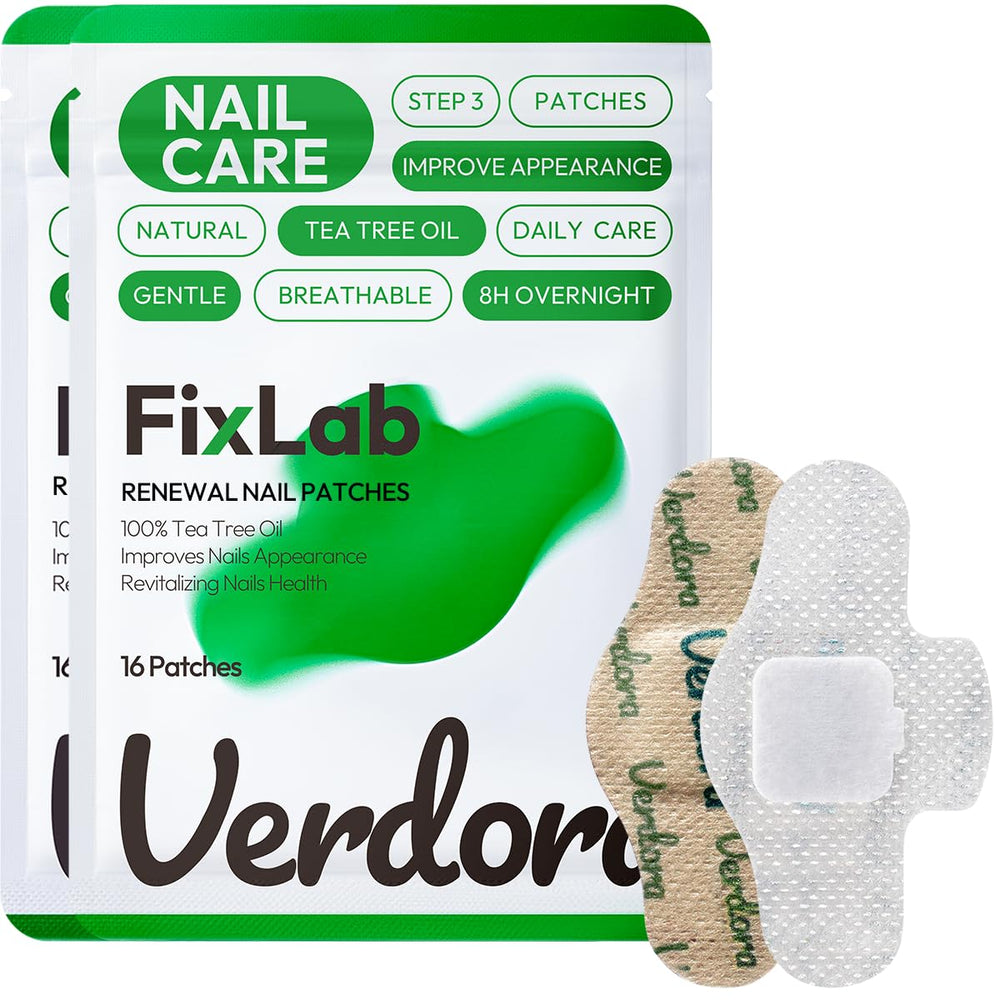 VERDORA front packaging showing 32 FIXLAB nail patches and benefits