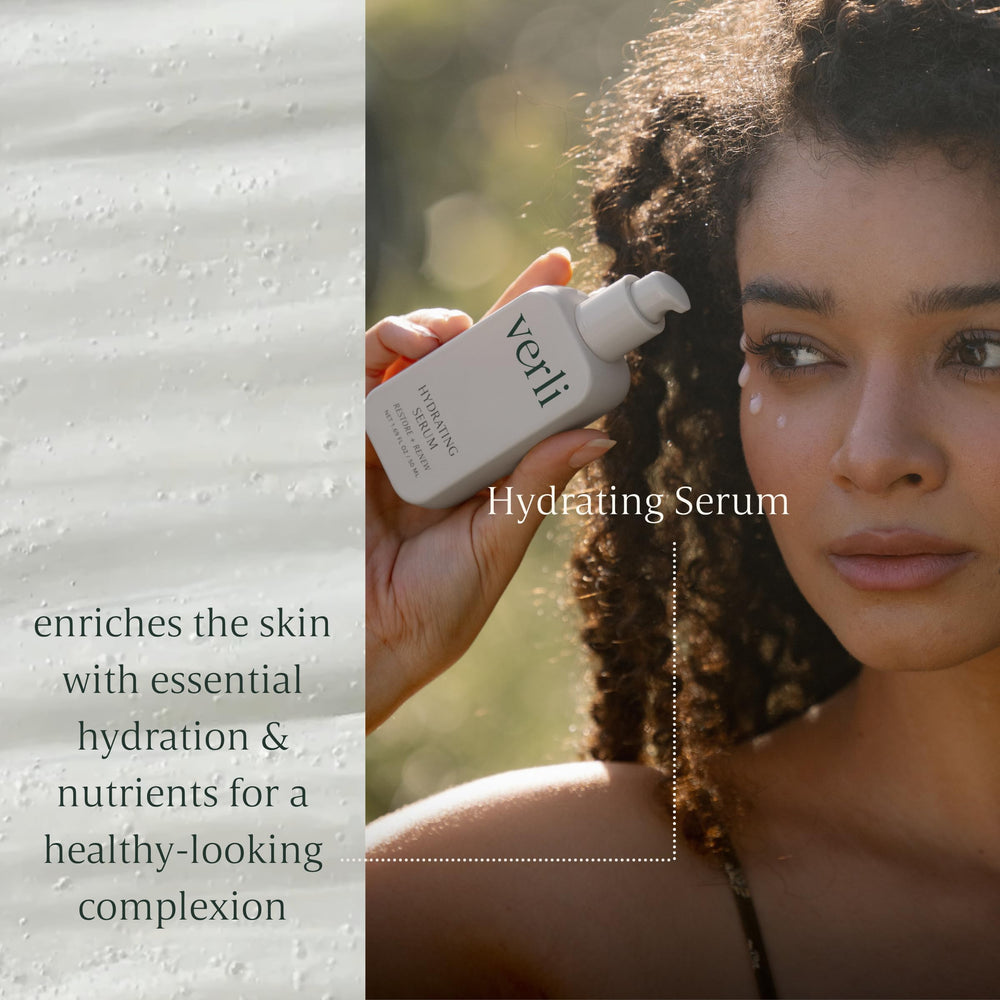 Verli bottle beside snow mushroom ingredient, highlights botanical hydration benefit