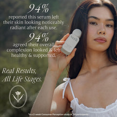 Verli pump dispensing serum onto hand, demonstrates easy application and absorbency