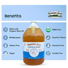VERMONT SOAP gallon next to common items showing size and refill value