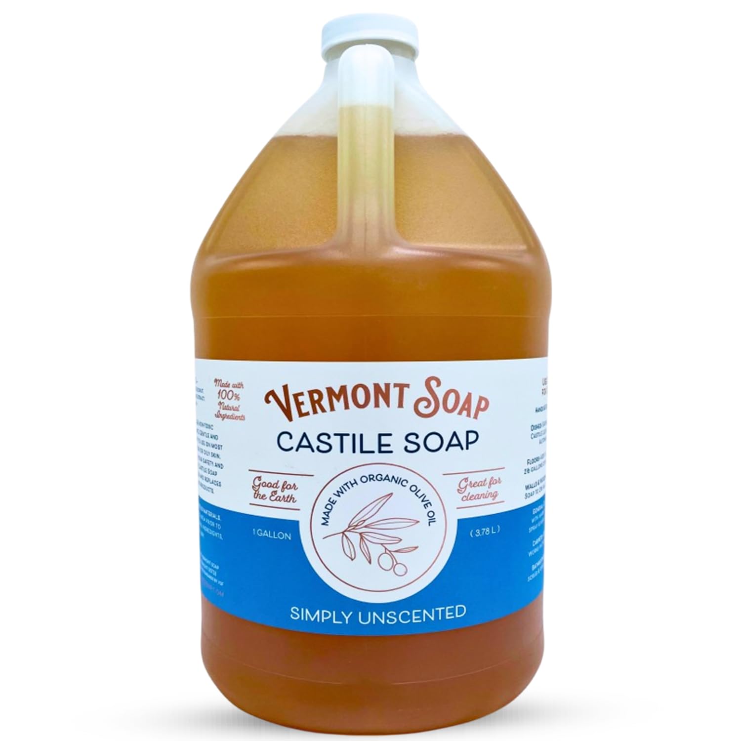 VERMONT SOAP gallon front label showing organic certification and benefits