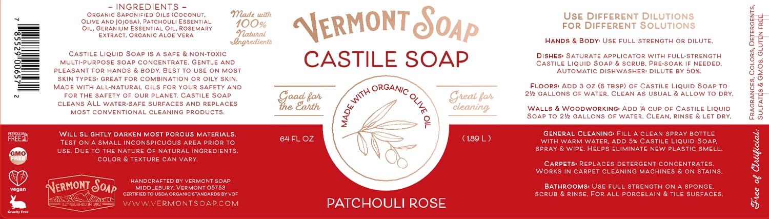 Vermont Soap 64oz next to a hand for scale highlighting value and long‑lasting bottle