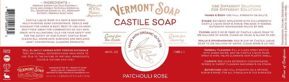 Vermont Soap 64oz next to a hand for scale highlighting value and long‑lasting bottle