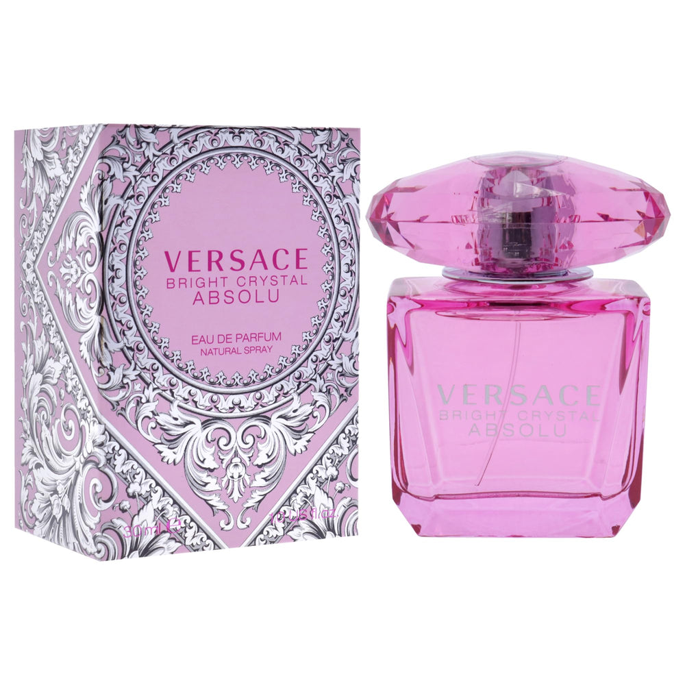 versace bright crystal absolu cap and neck detail emphasizing branded finish and precise spray function