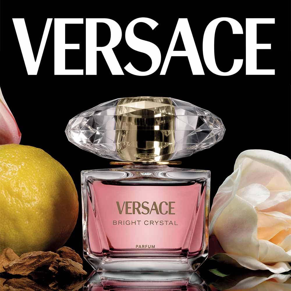 Versace Bright Crystal beside its box for scale showing full 3.0 oz packaging and gifting benefit