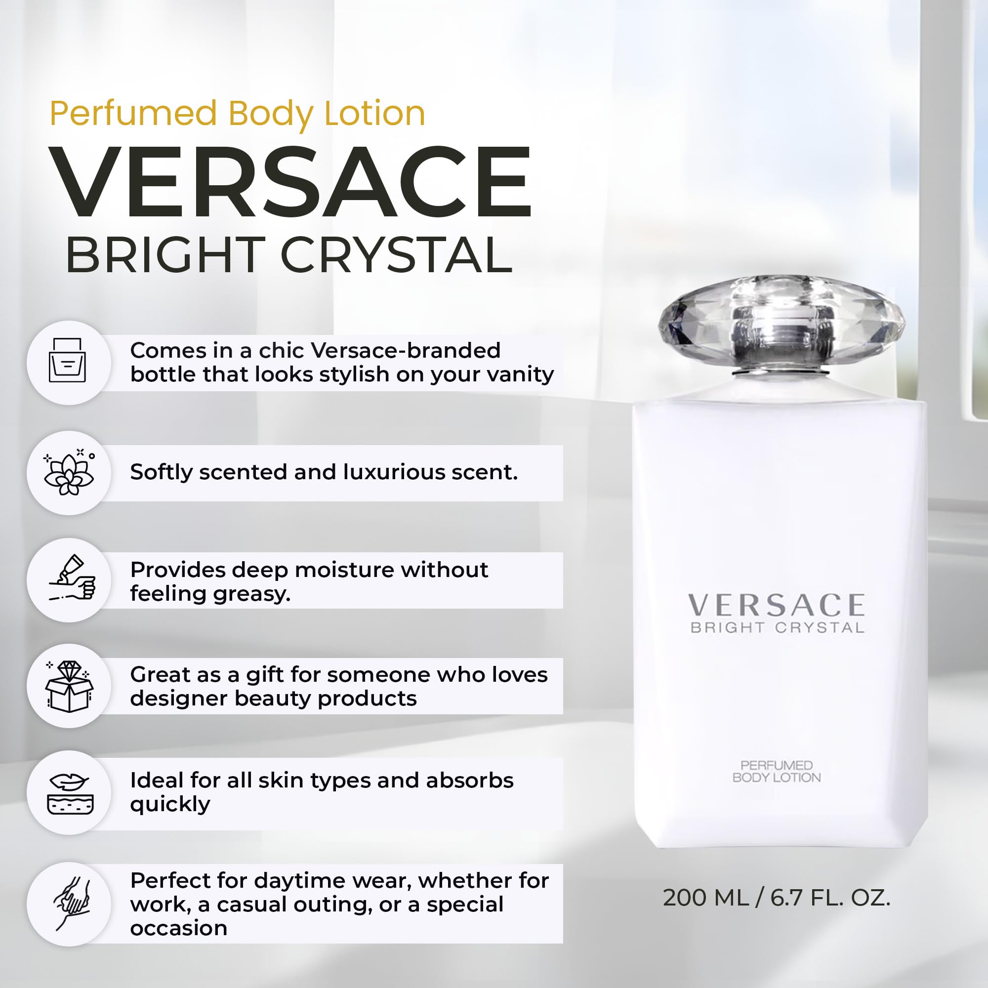 Versace Bright Crystal cream texture on skin illustrating lightweight absorption