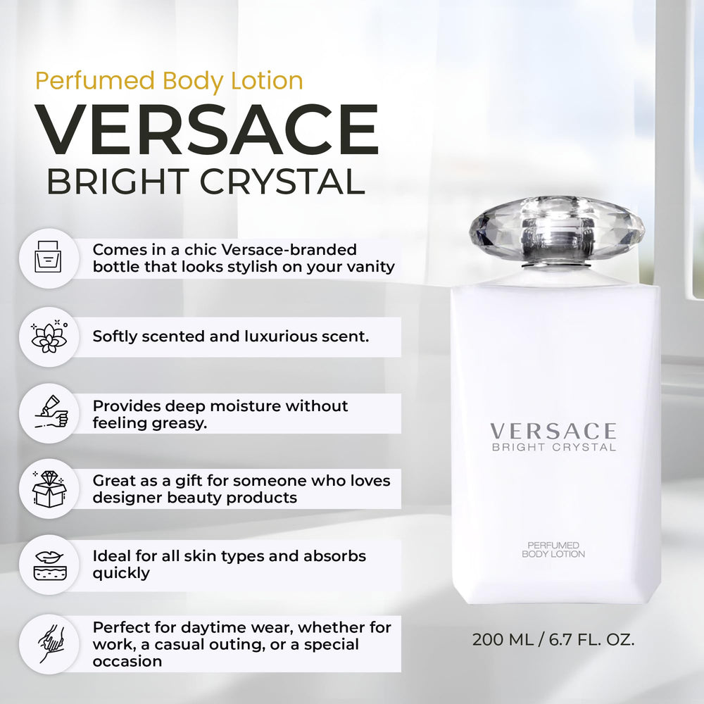 Versace Bright Crystal cream texture on skin illustrating lightweight absorption