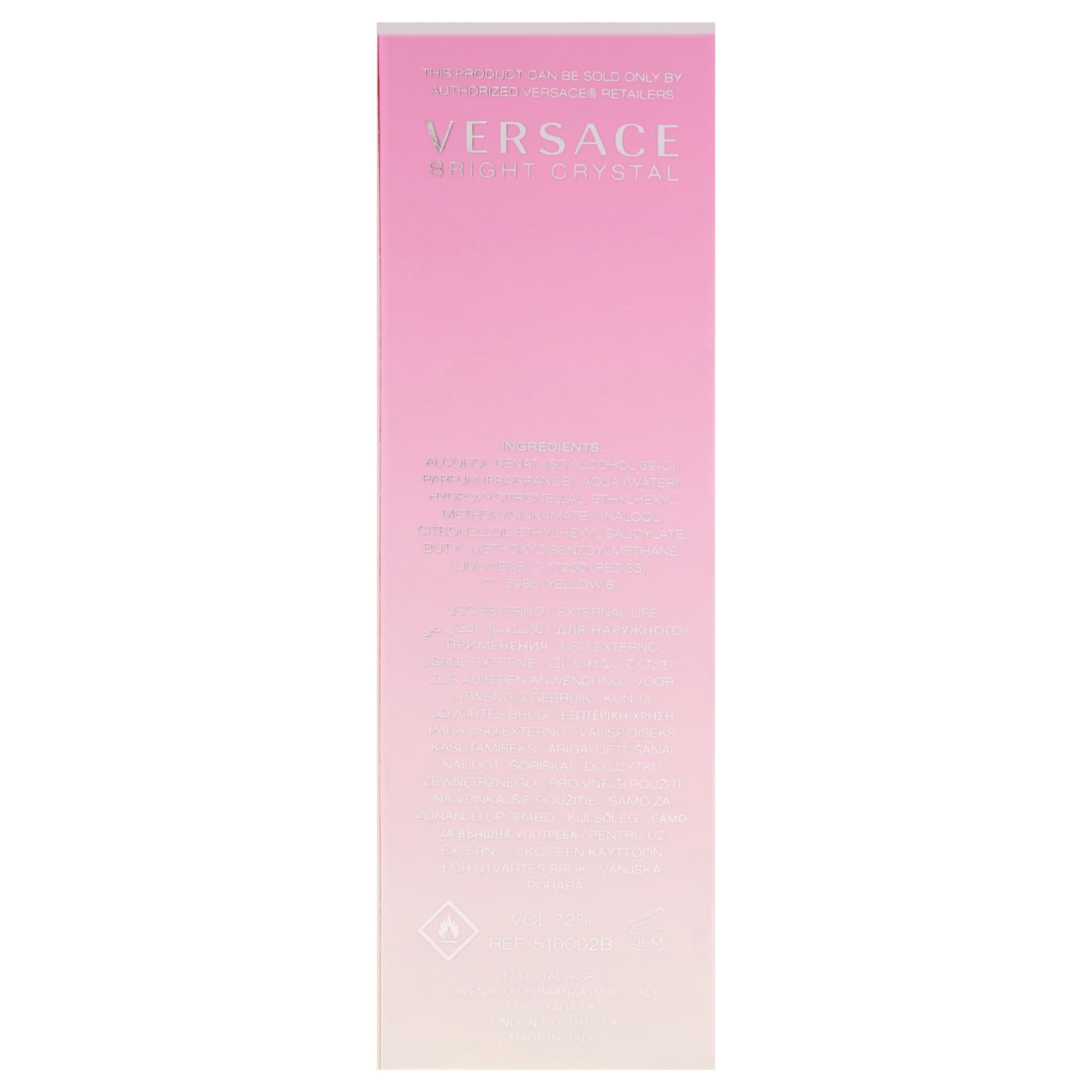 Versace Bright Crystal side label detail showing brand and ingredient focus