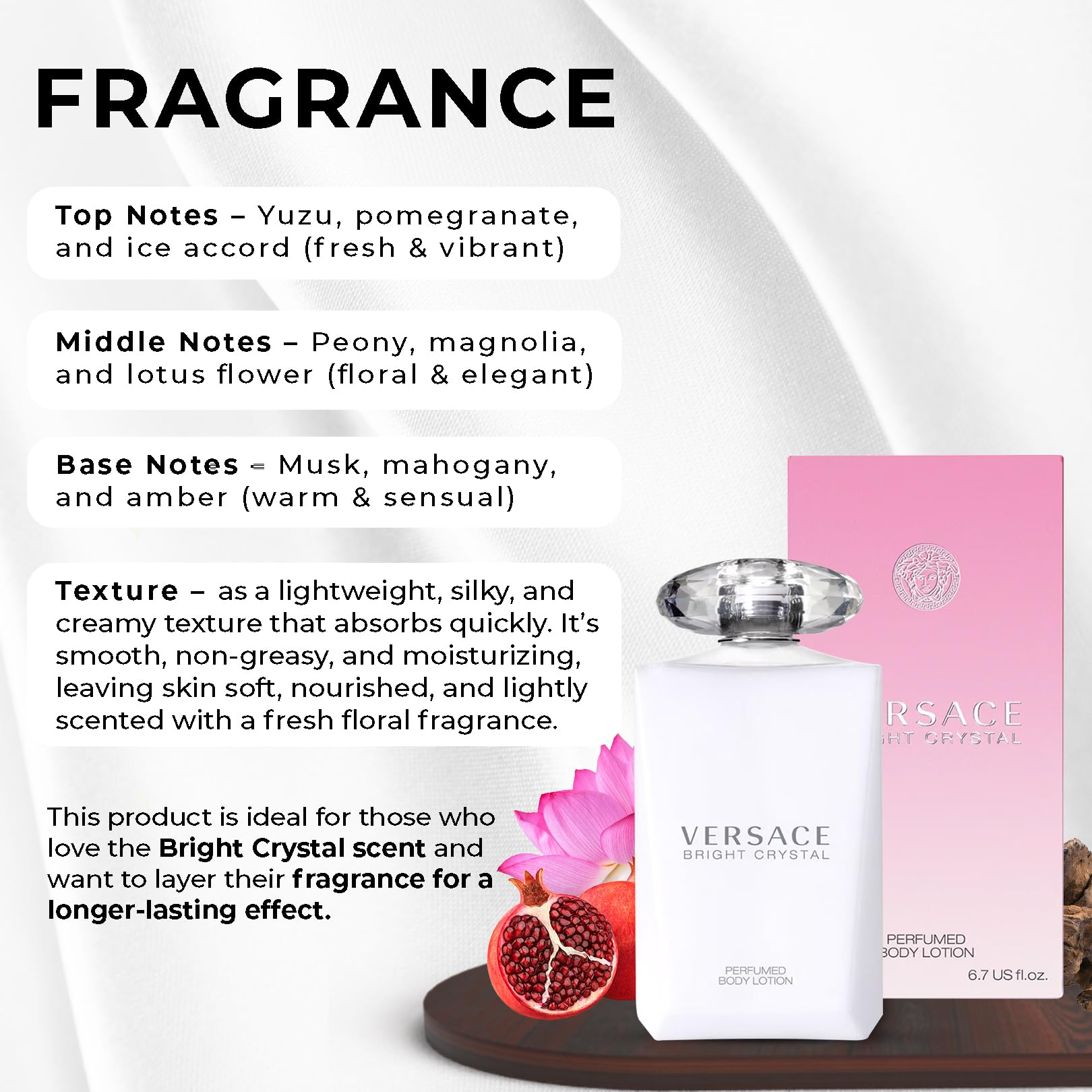 Versace Bright Crystal 6.7 oz next to common items showing portable size